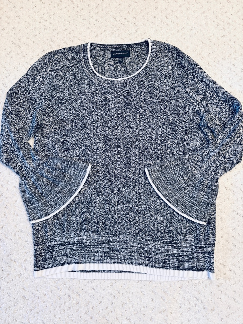 Lane Bryant Lightweight Knit Sweater Size 3X 22 24 Black Grey Bell Cuffs Casual